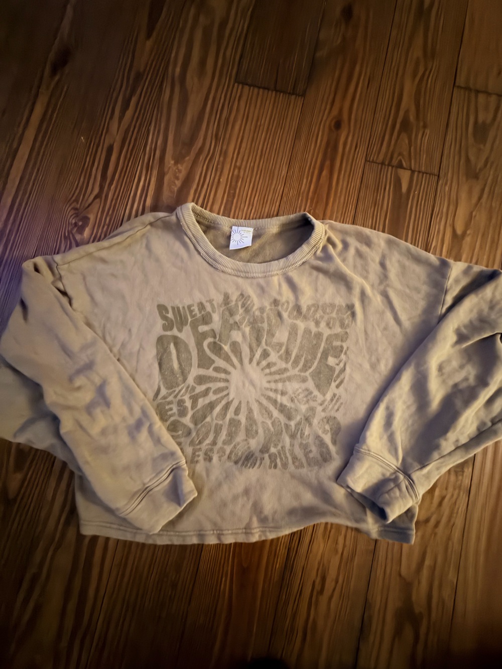 Cropped Tan Graphic Crewneck Sweatshirt